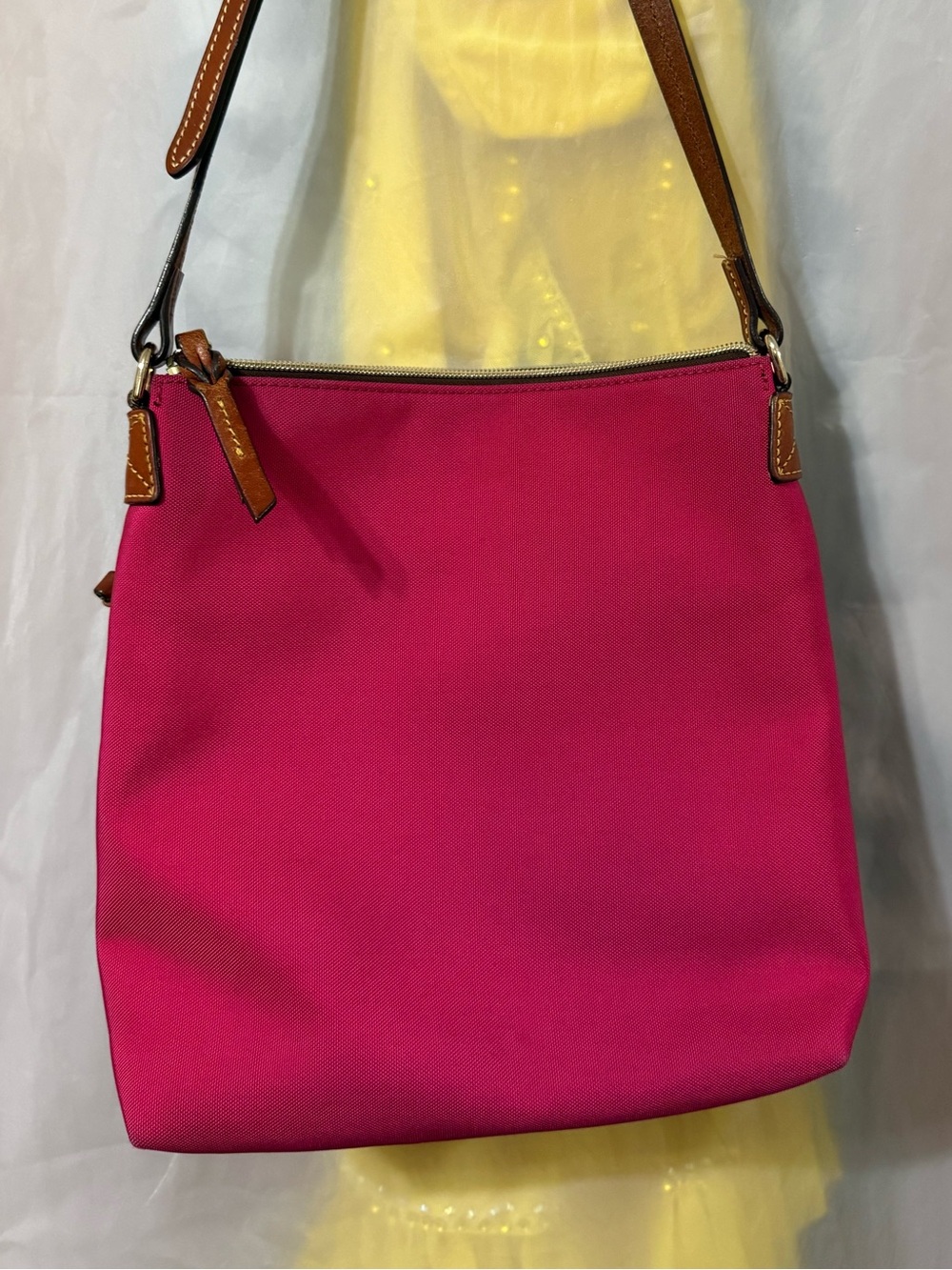 Dooney & Bourke Hot Pink Crossbody with Brown Leather Trim - Picture 6 of 9